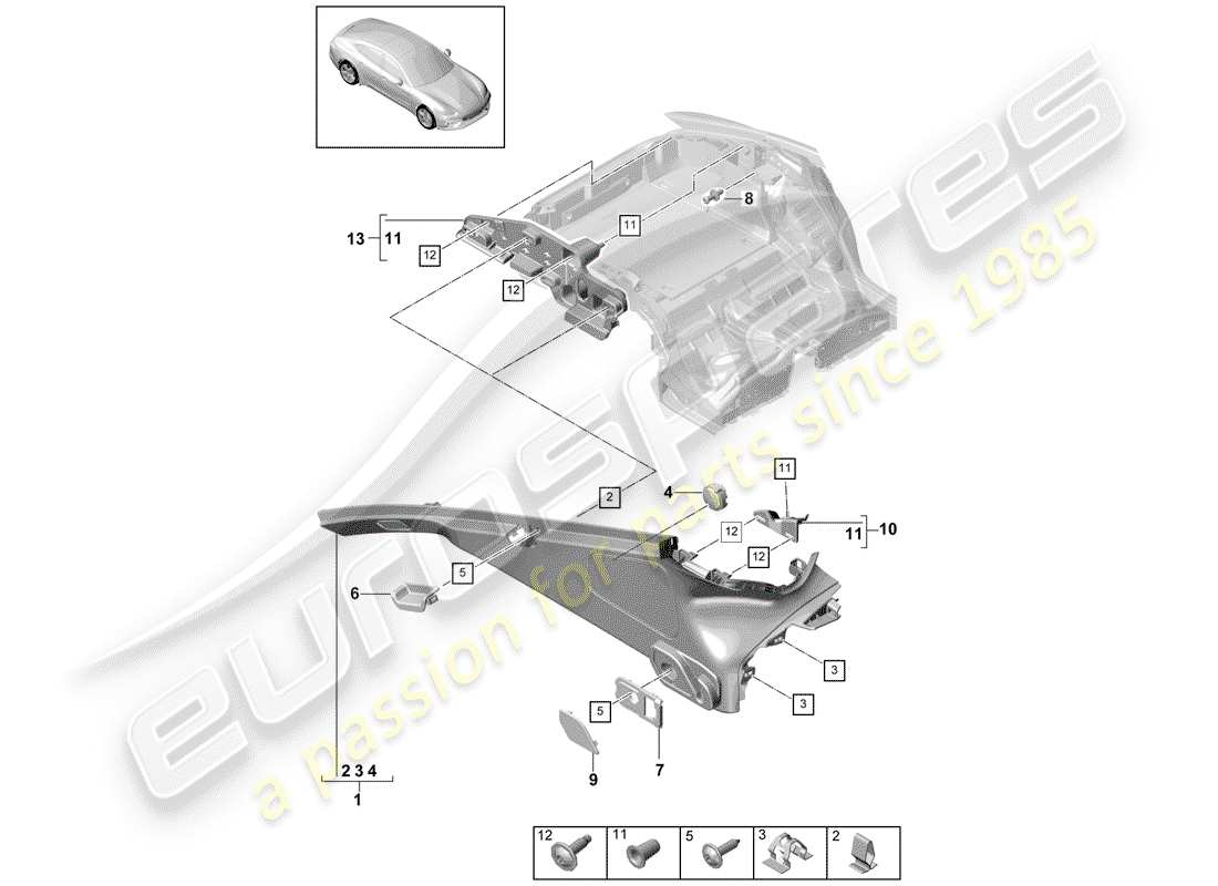 porsche panamera 971 (2020) trims parts diagram