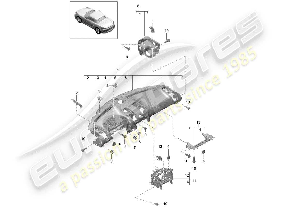 porsche 718 boxster (2019) dash panel trim part diagram