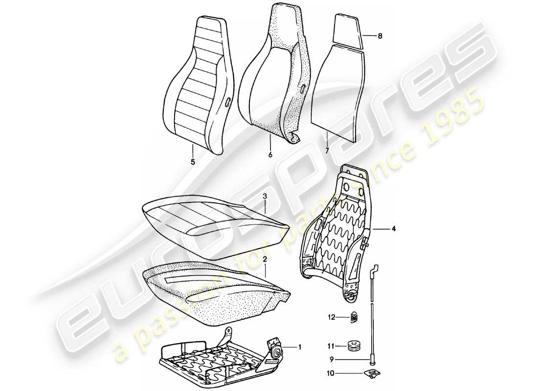 porsche 911 (1983) front seat - single parts parts diagram