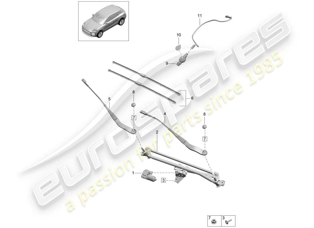 porsche macan (2020) windshield wiper system compl. part diagram