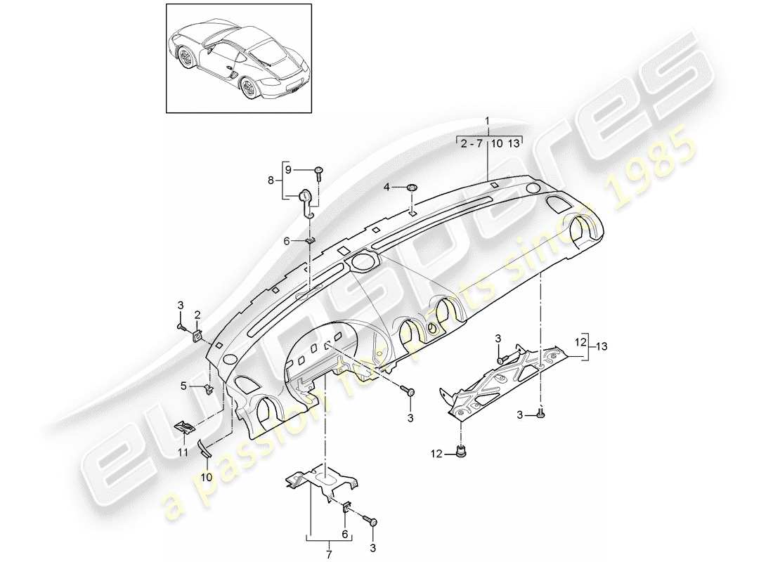 porsche cayman 987 (2006) dash panel trim parts diagram