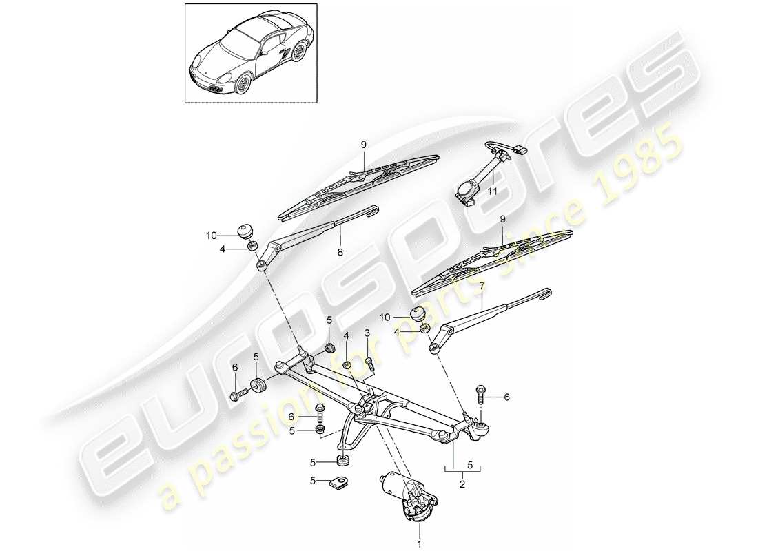 porsche cayman 987 (2010) windshield wiper system compl. parts diagram