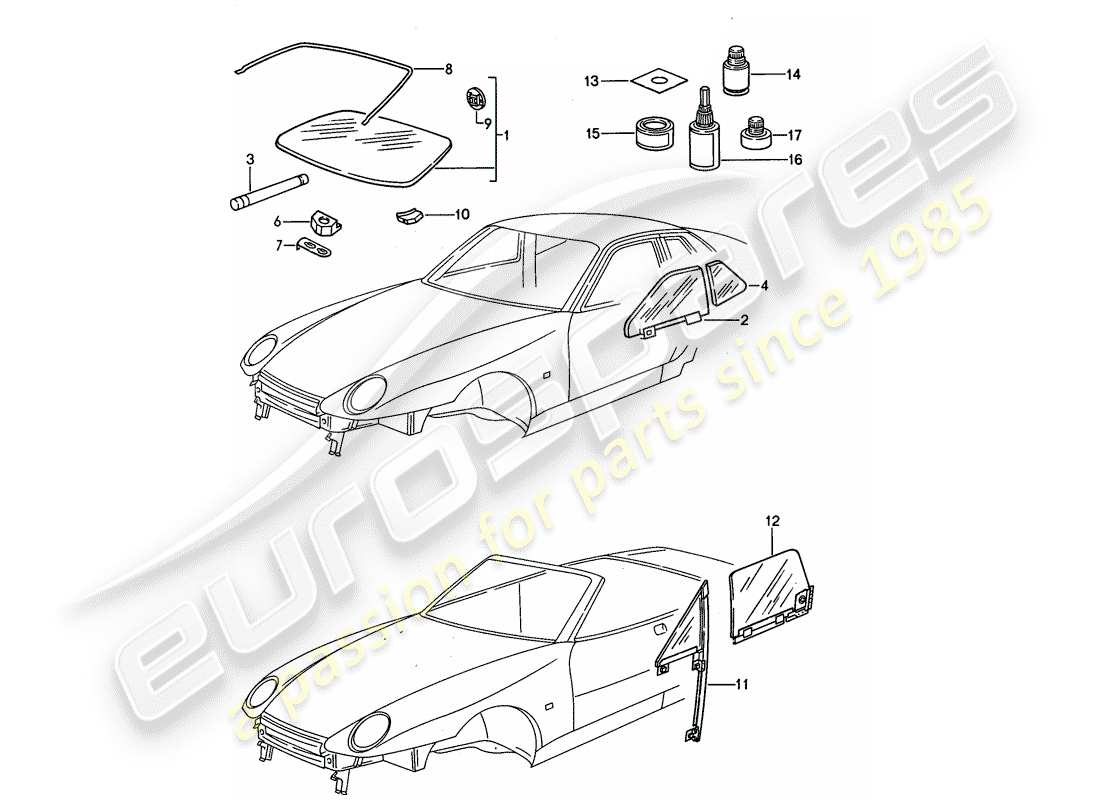 porsche 968 (1994) window glazing part diagram