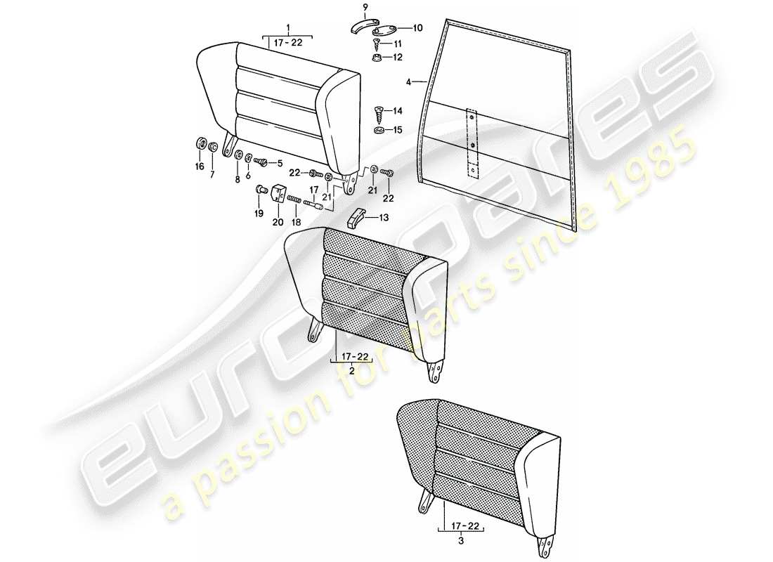 porsche 911 (1985) emergency seat - backrest part diagram