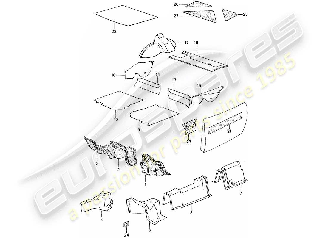 porsche 968 (1994) sound absorber part diagram