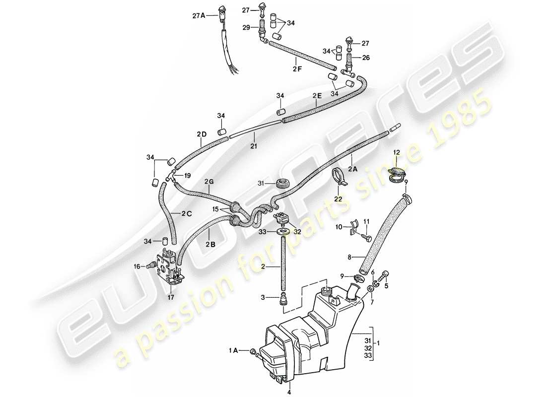 porsche 1986 (911) windshield washer unit parts diagram