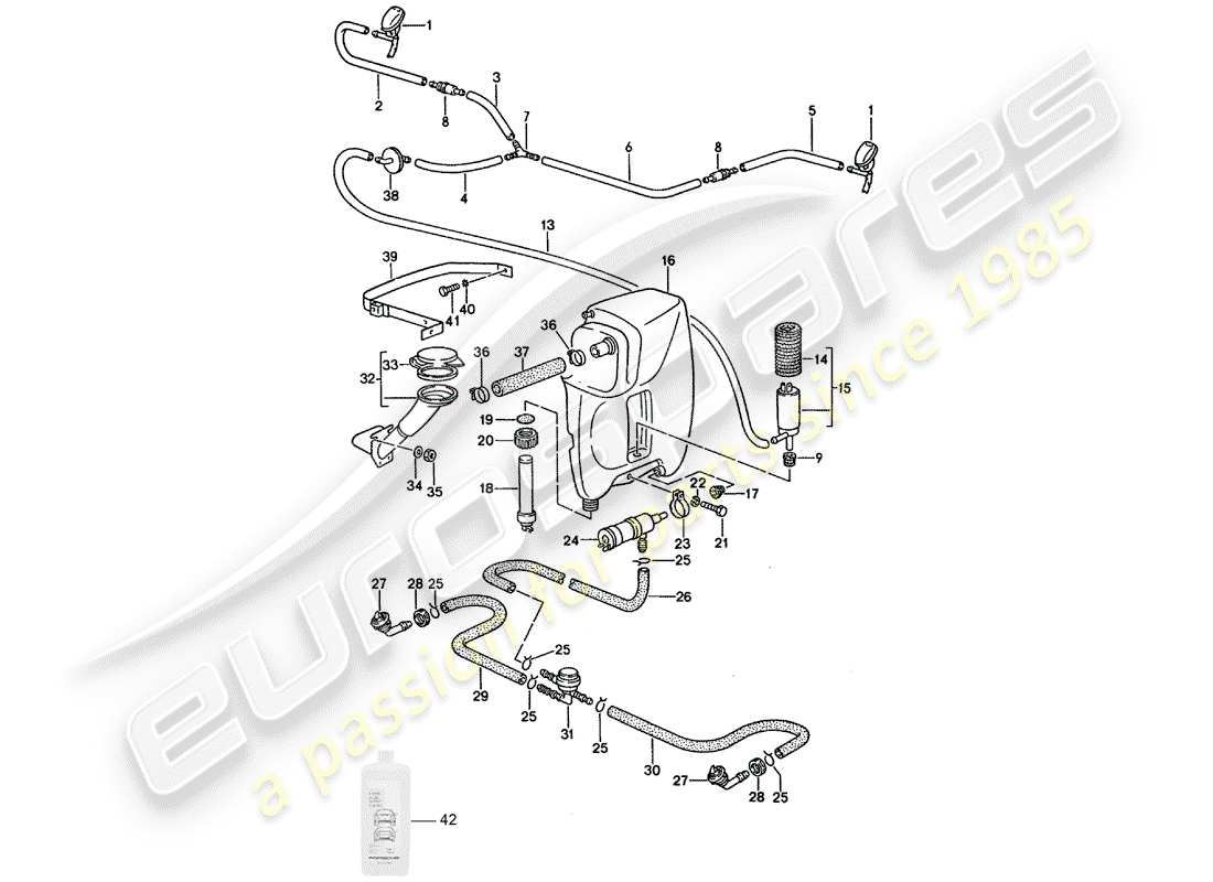 porsche 928 (1992) windshield washer unit - headlight washer system parts diagram