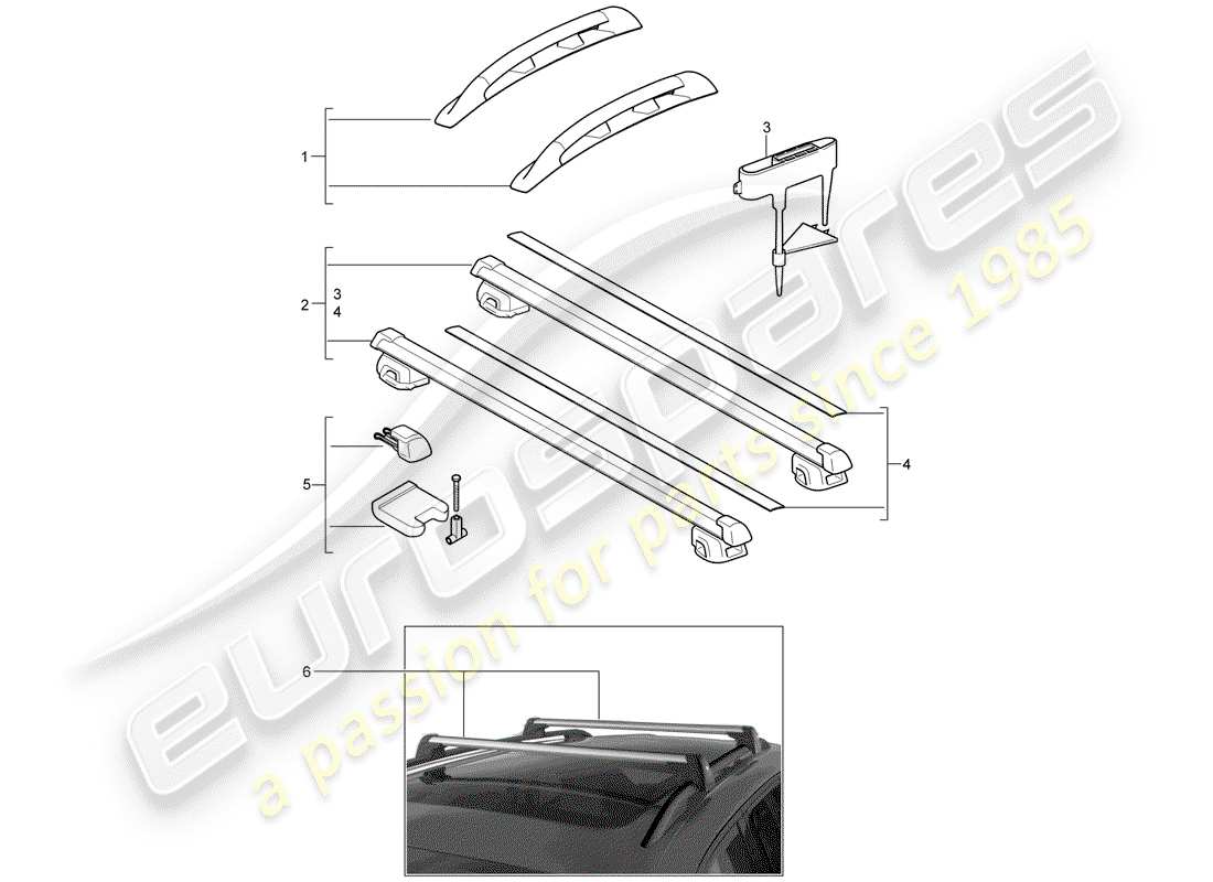 porsche tequipment cayenne (2010) roof rail part diagram