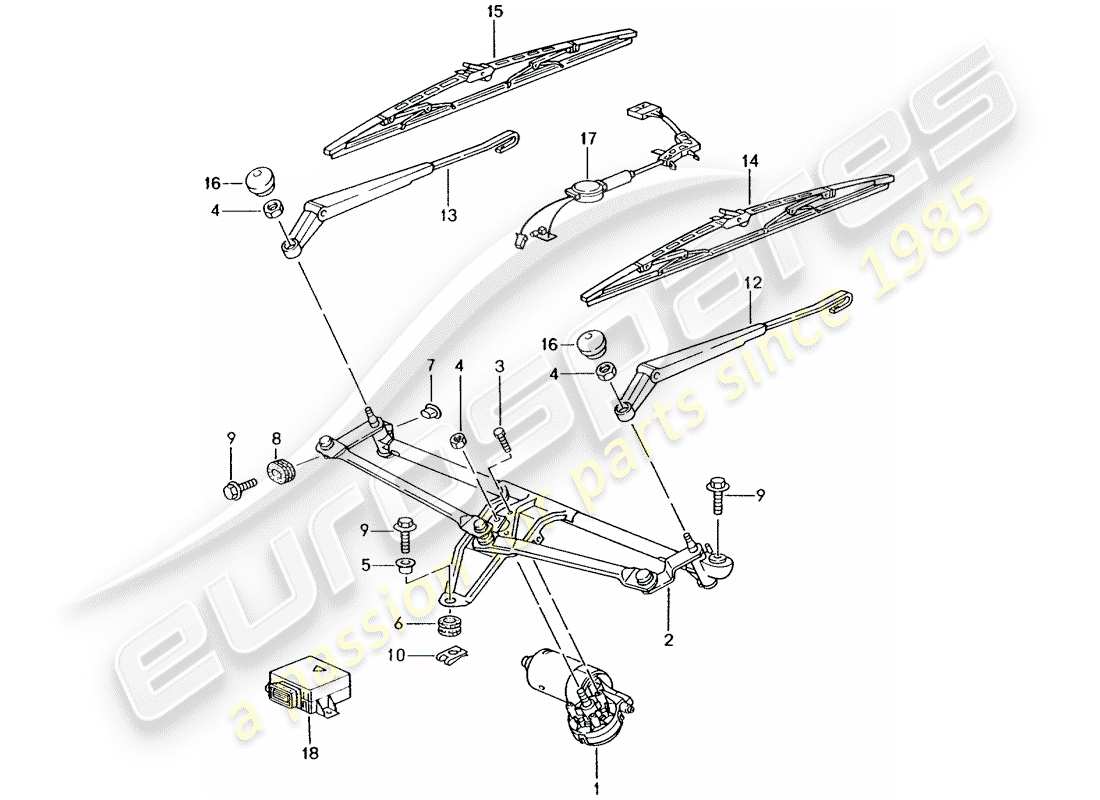 porsche 996 (2004) windshield wiper system compl. - rain sensor parts diagram