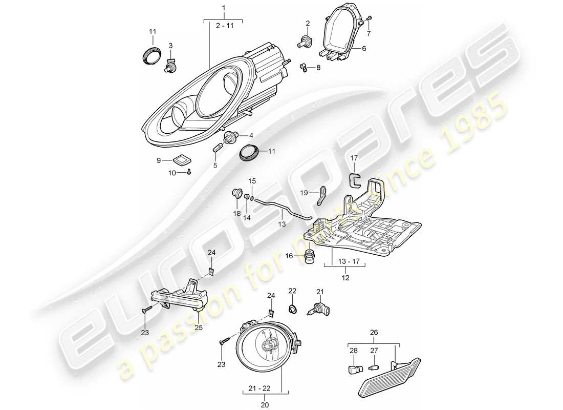 porsche cayman 987 (2010) headlamp parts diagram