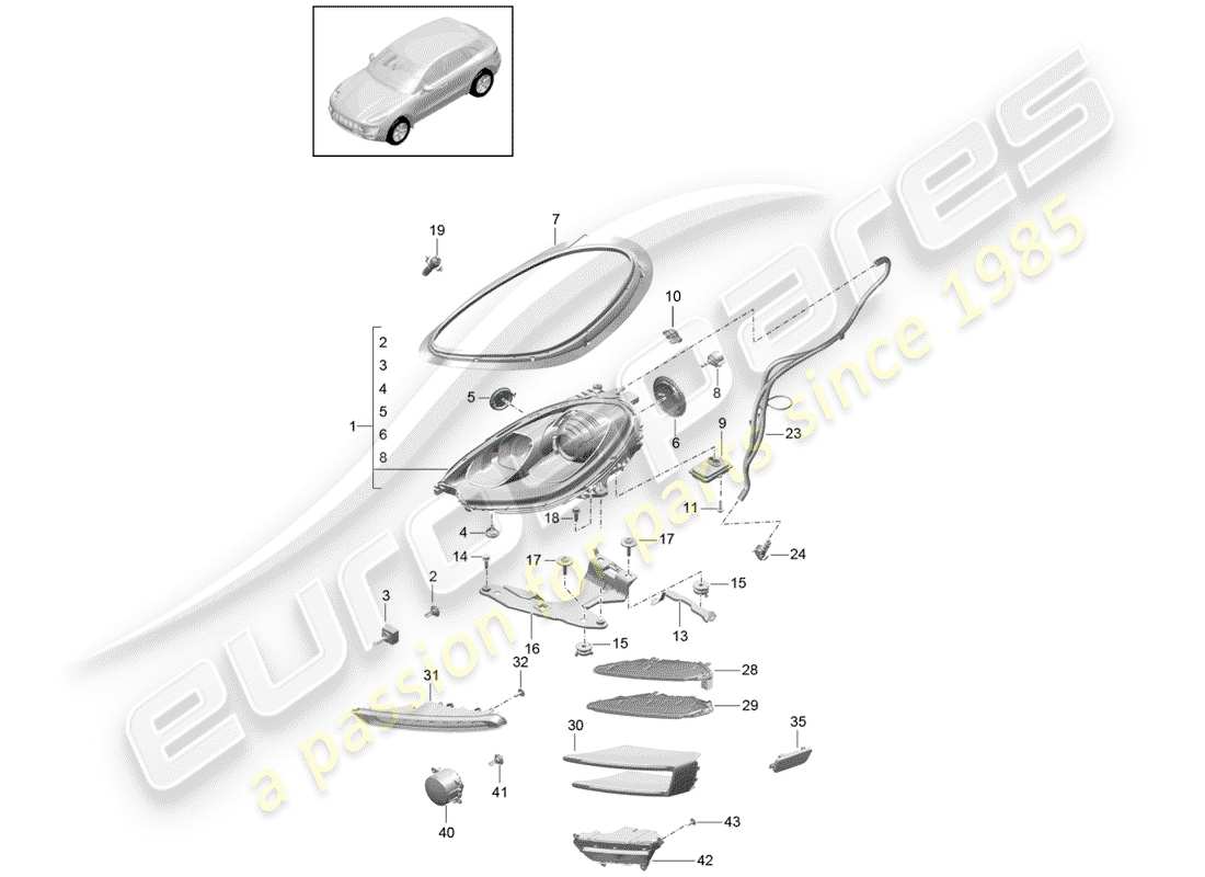 porsche macan (2018) headlamp part diagram