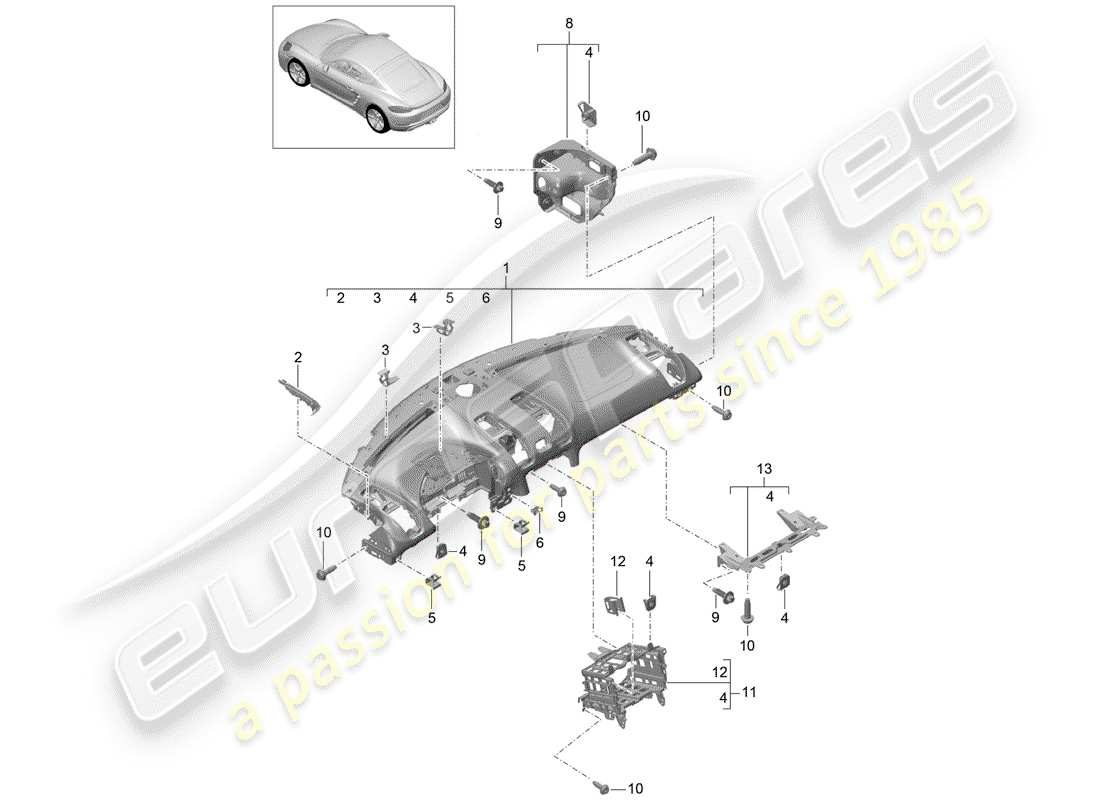 porsche 718 cayman (2017) dash panel trim parts diagram