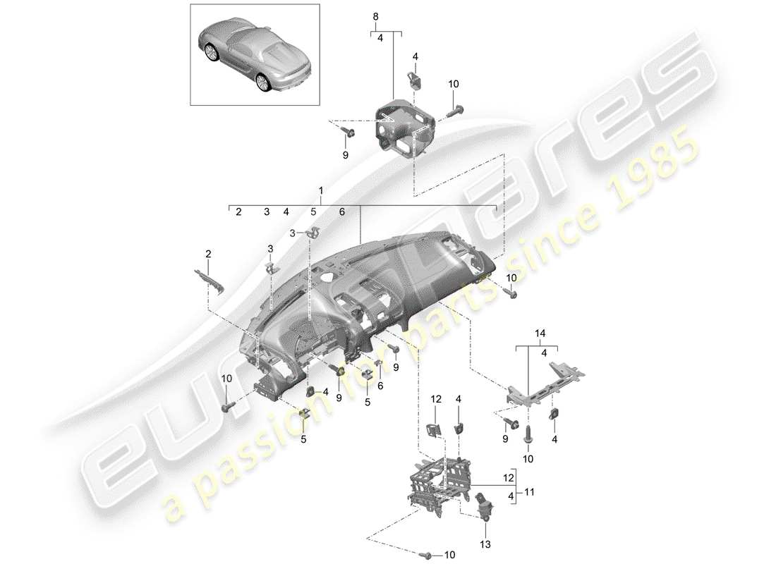 porsche 2016 dash panel trim parts diagram