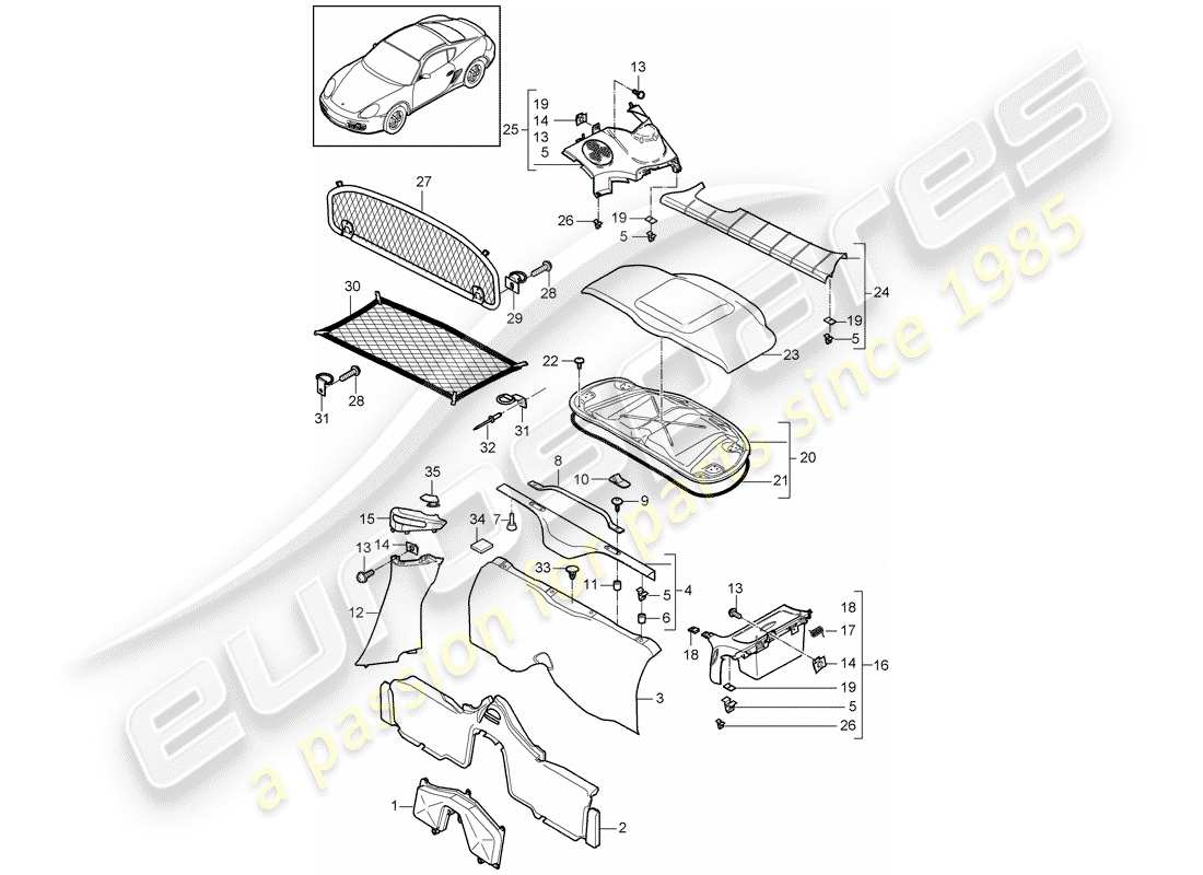 porsche cayman 987 (2010) trims parts diagram