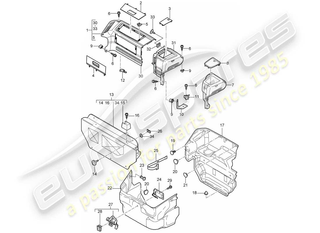 porsche cayman 987 (2007) luggage compartment parts diagram
