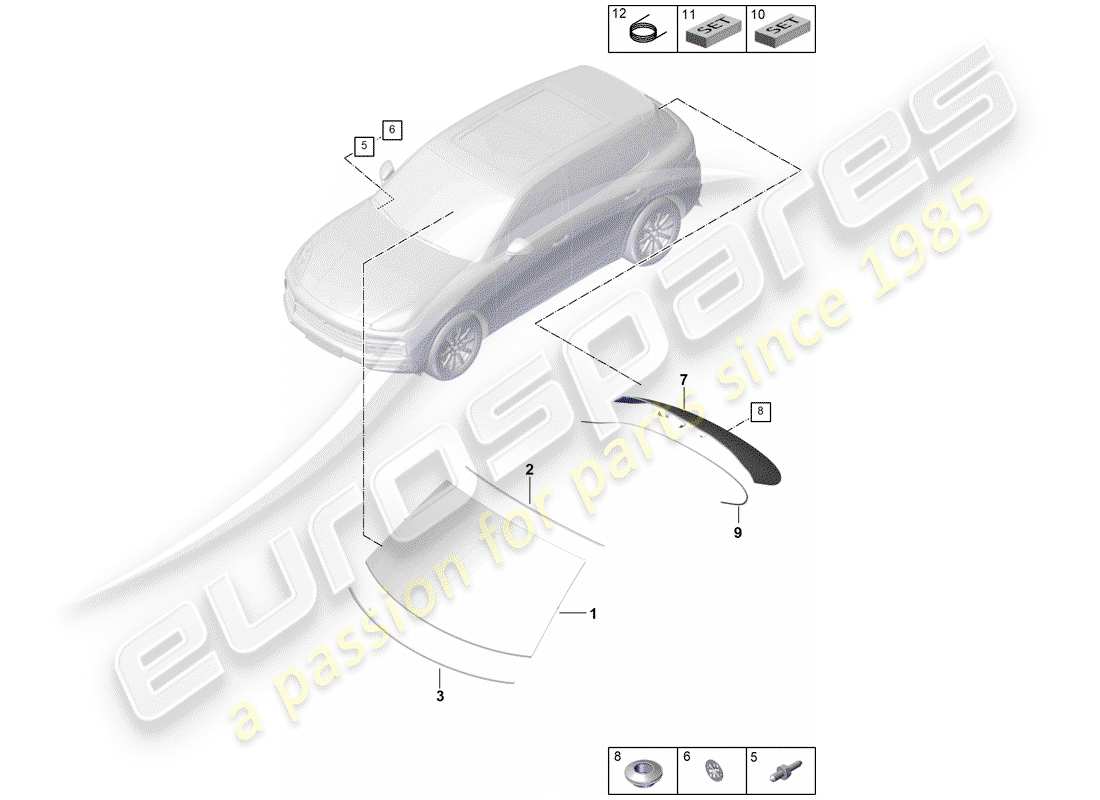 porsche cayenne e3 (2018) windshield glass parts diagram