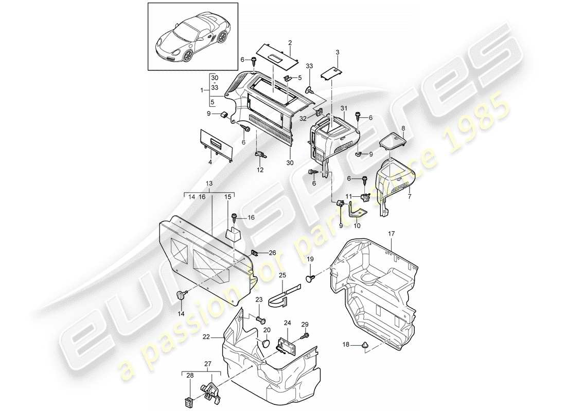 porsche boxster 987 (2012) luggage compartment part diagram