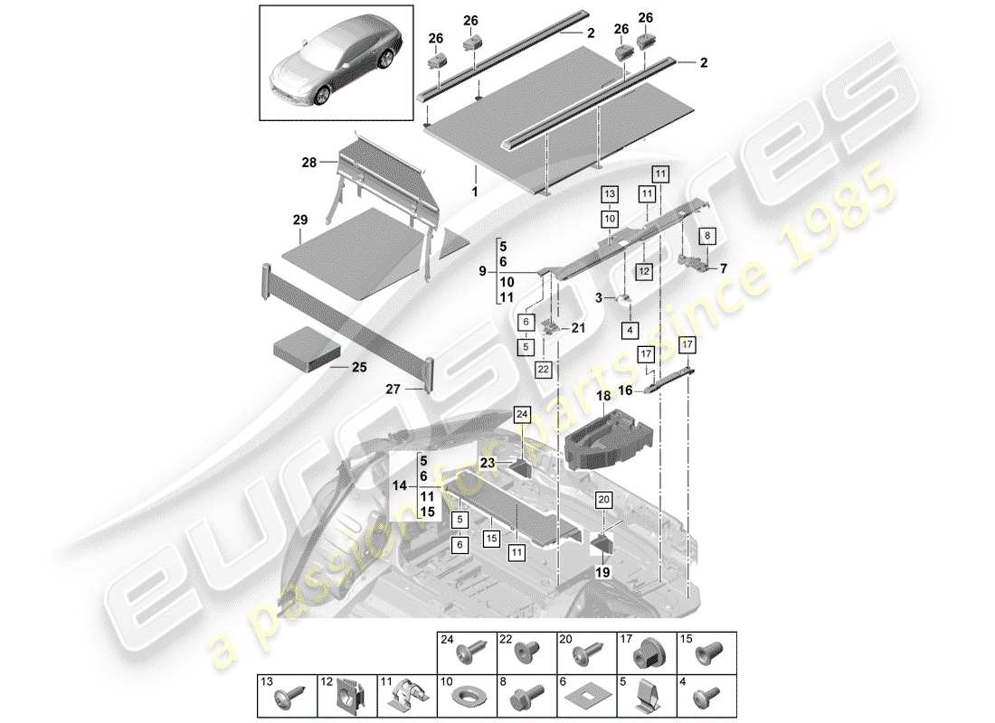 porsche panamera 971 (2019) trunk linings parts diagram