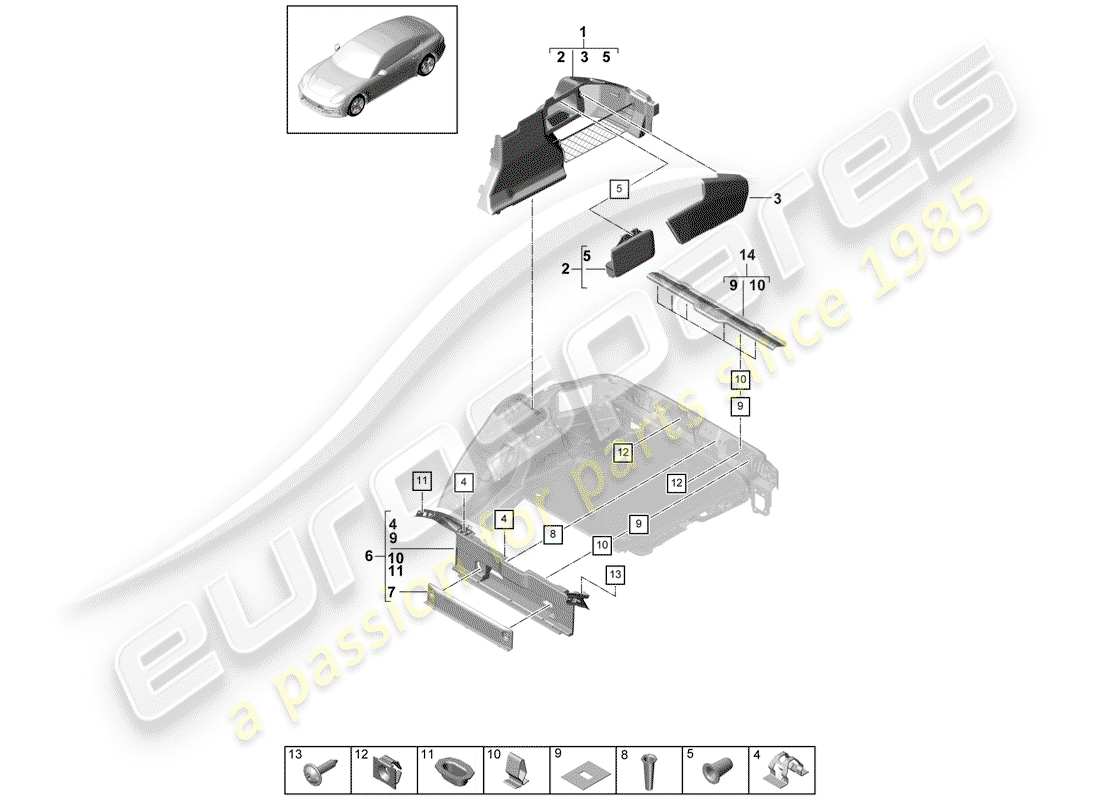 porsche panamera 971 (2019) boot lining part diagram