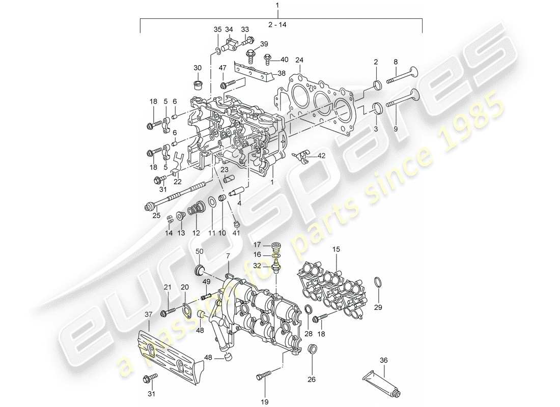 porsche 996 (2004) cylinder head - d - mj 2002>> parts diagram