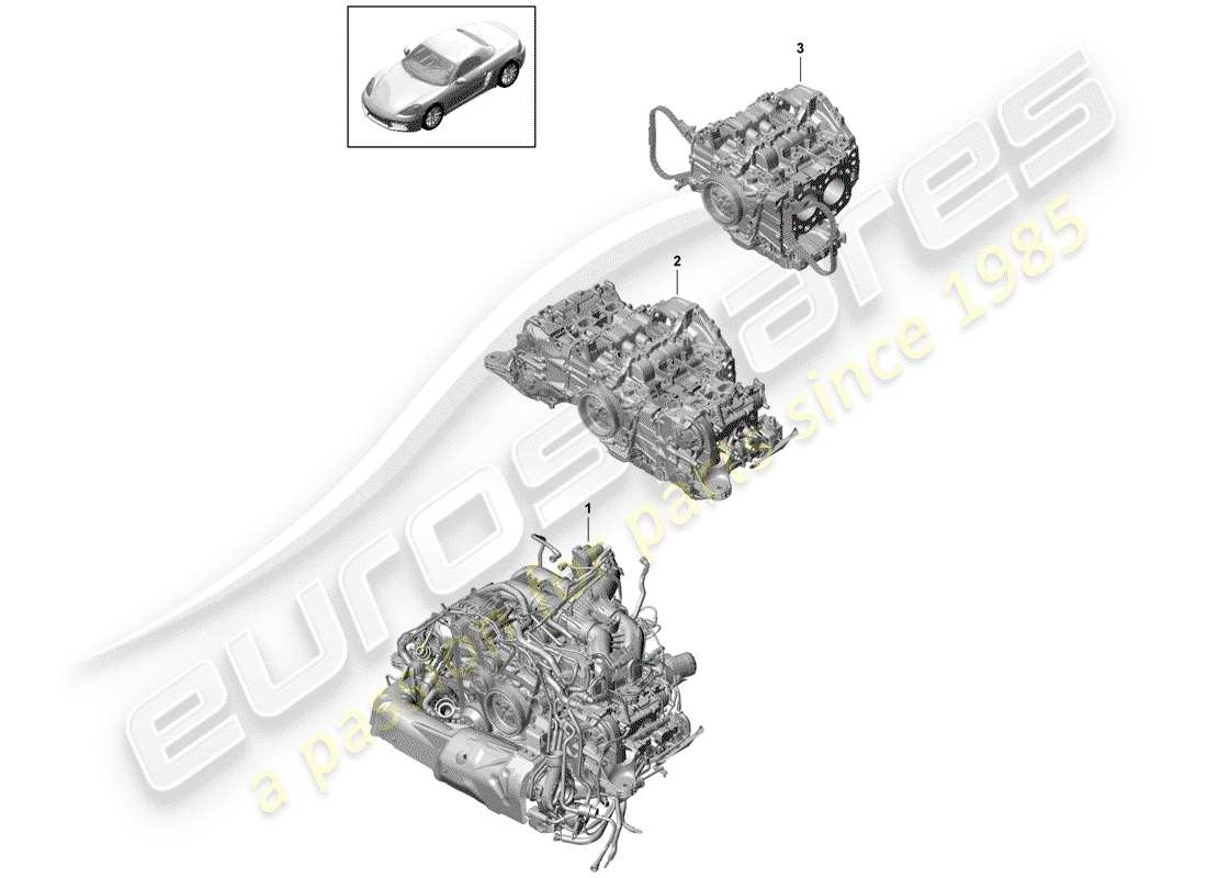 porsche 718 boxster (2018) replacement engine parts diagram
