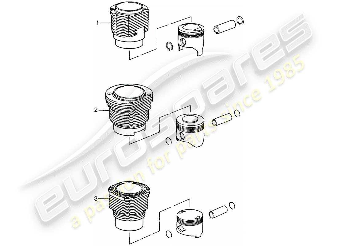 porsche replacement catalogue (1972) cylinder with pistons part diagram