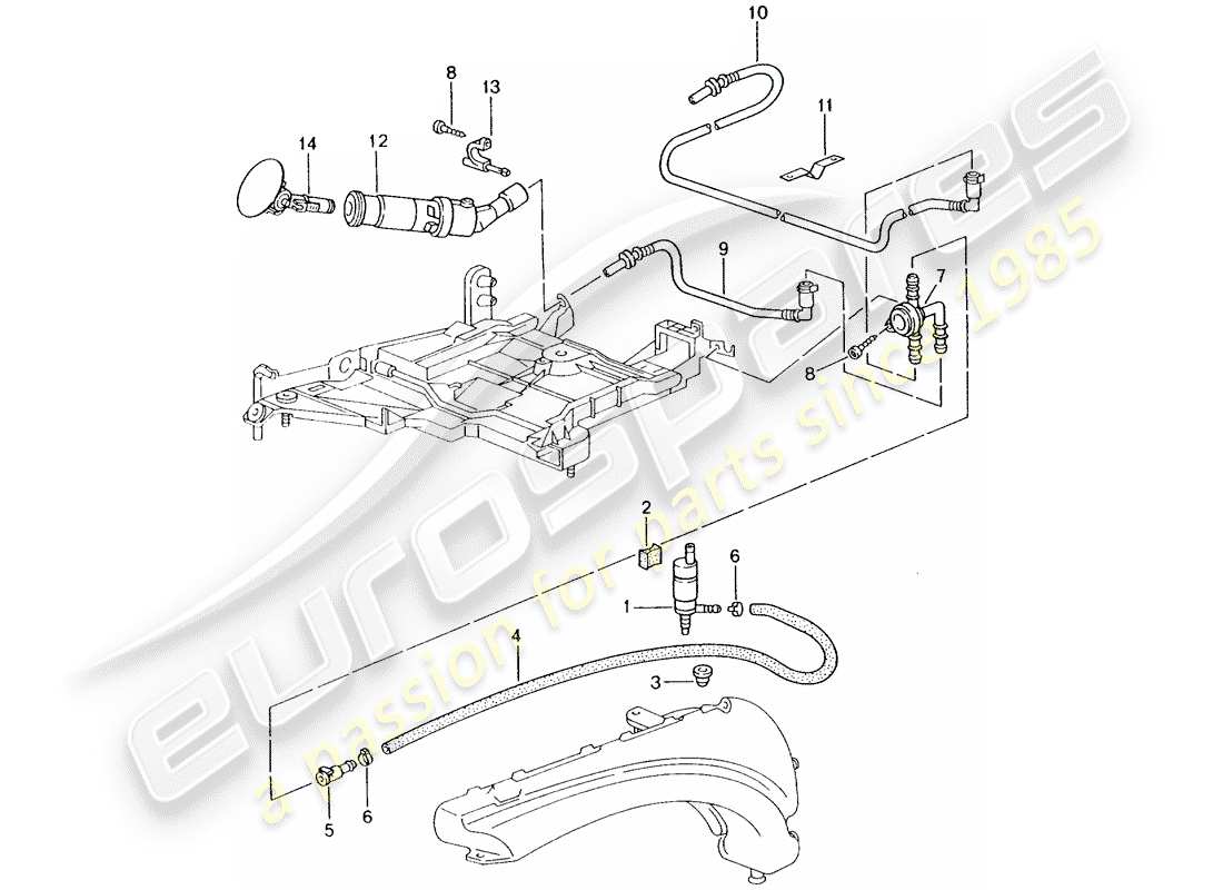 porsche 996 t/gt2 (2005) headlight washer system parts diagram