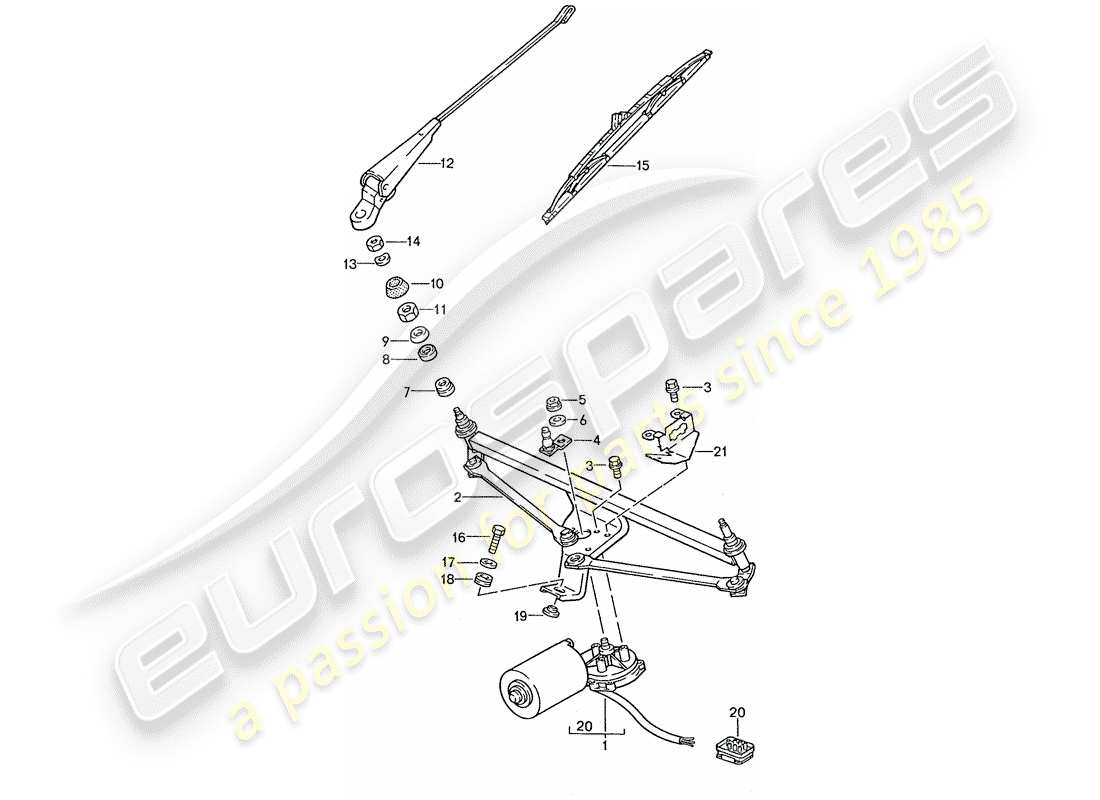 porsche 928 (1990) windscreen wiper system parts diagram