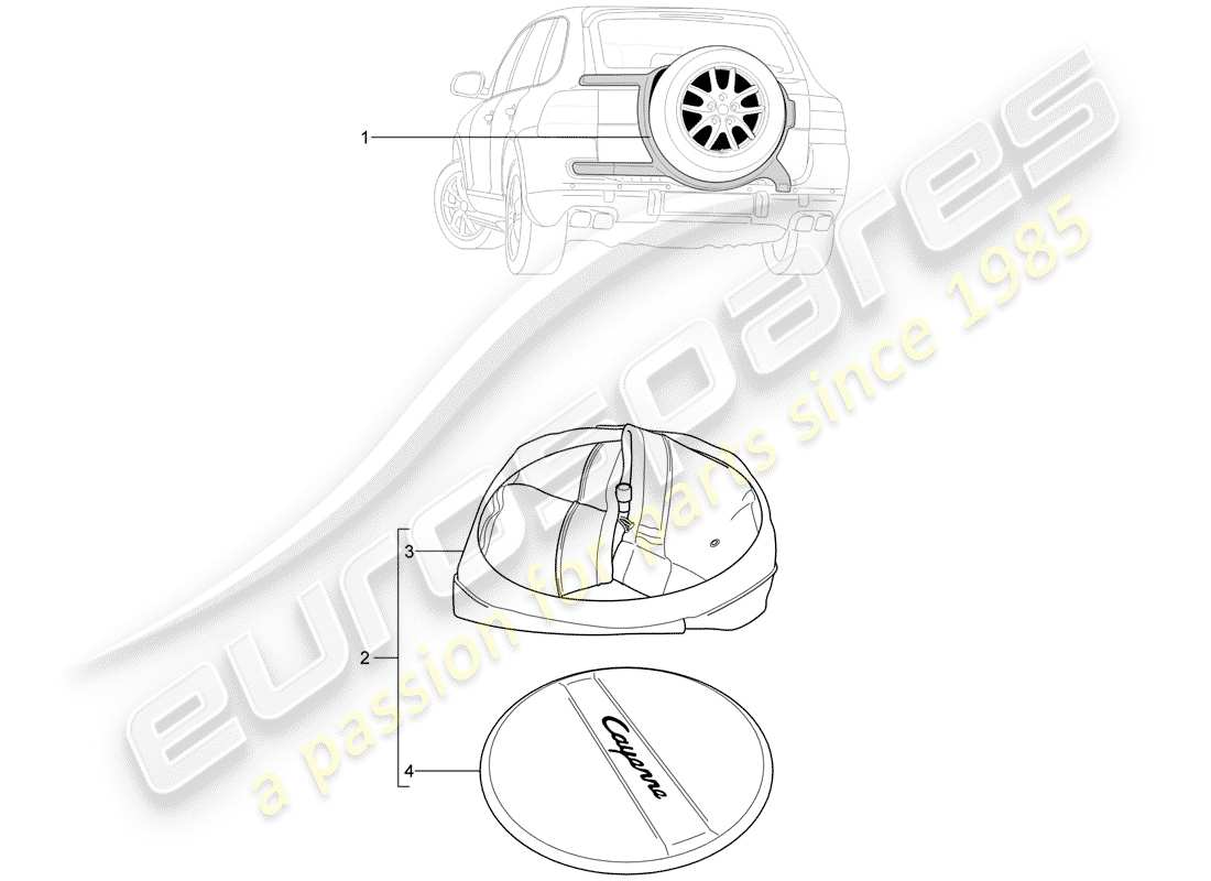 porsche tequipment cayenne (2010) bracket for spare wheel part diagram