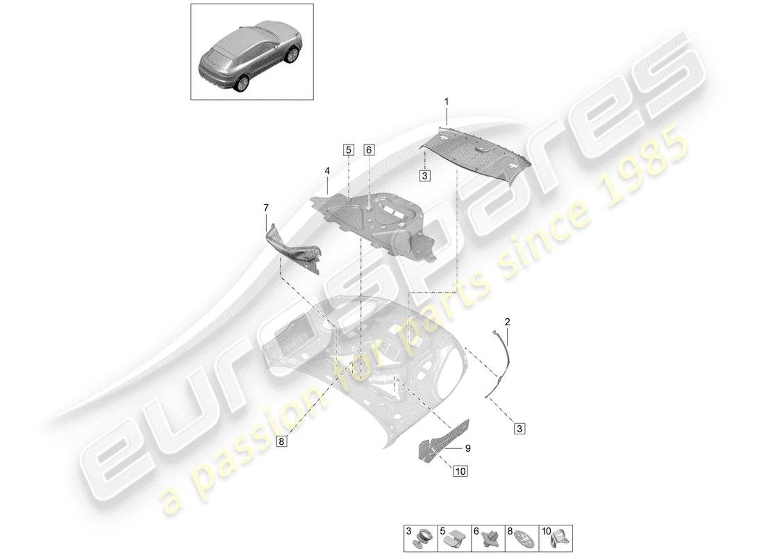 porsche macan (2019) damping for engine compartment part diagram
