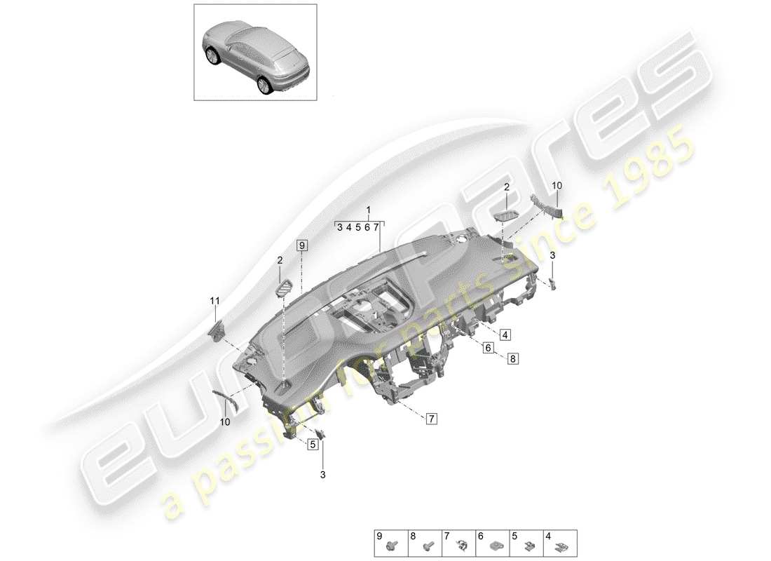 porsche macan (2019) dash panel trim parts diagram
