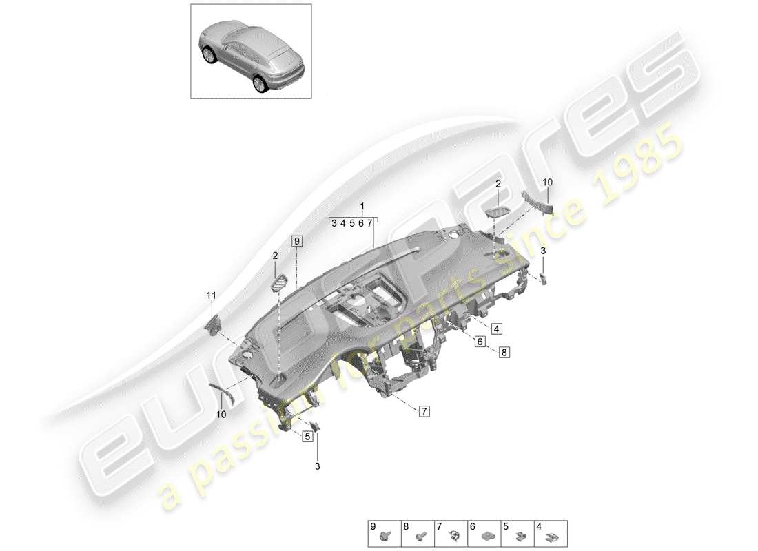 porsche macan (2020) dash panel trim part diagram