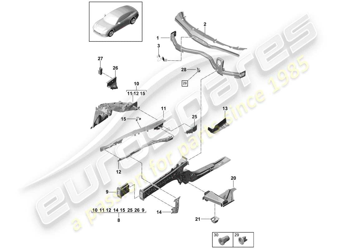 porsche panamera 971 (2019) front end parts diagram