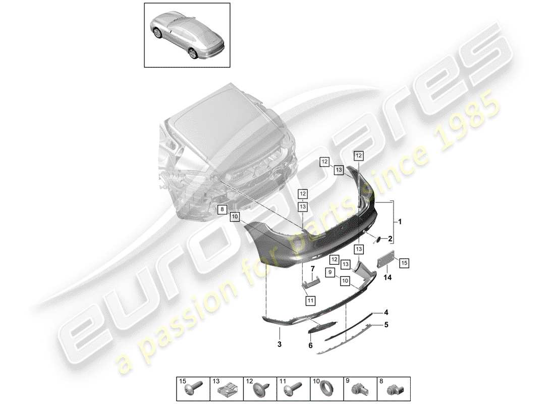porsche panamera 971 (2020) bumper parts diagram