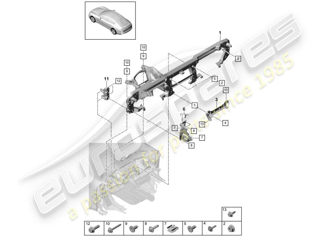 porsche panamera 971 (2019) mounting bracket part diagram