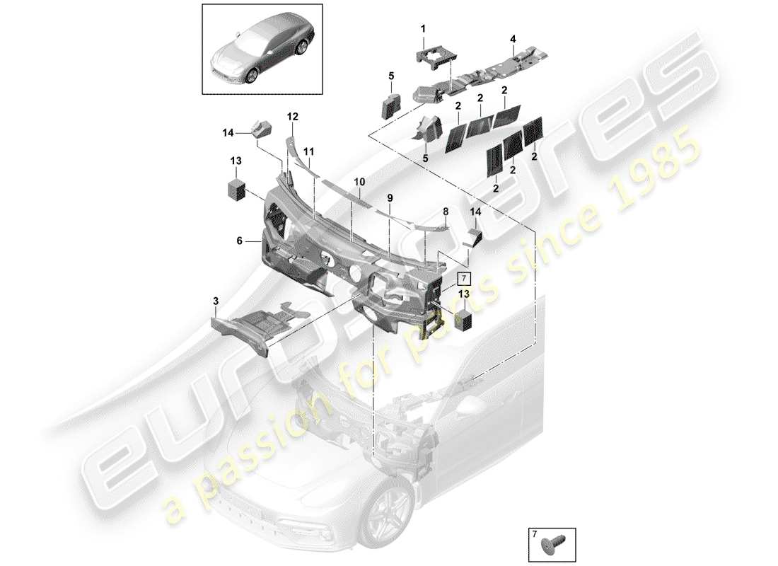 porsche panamera 971 (2019) sound absorber parts diagram