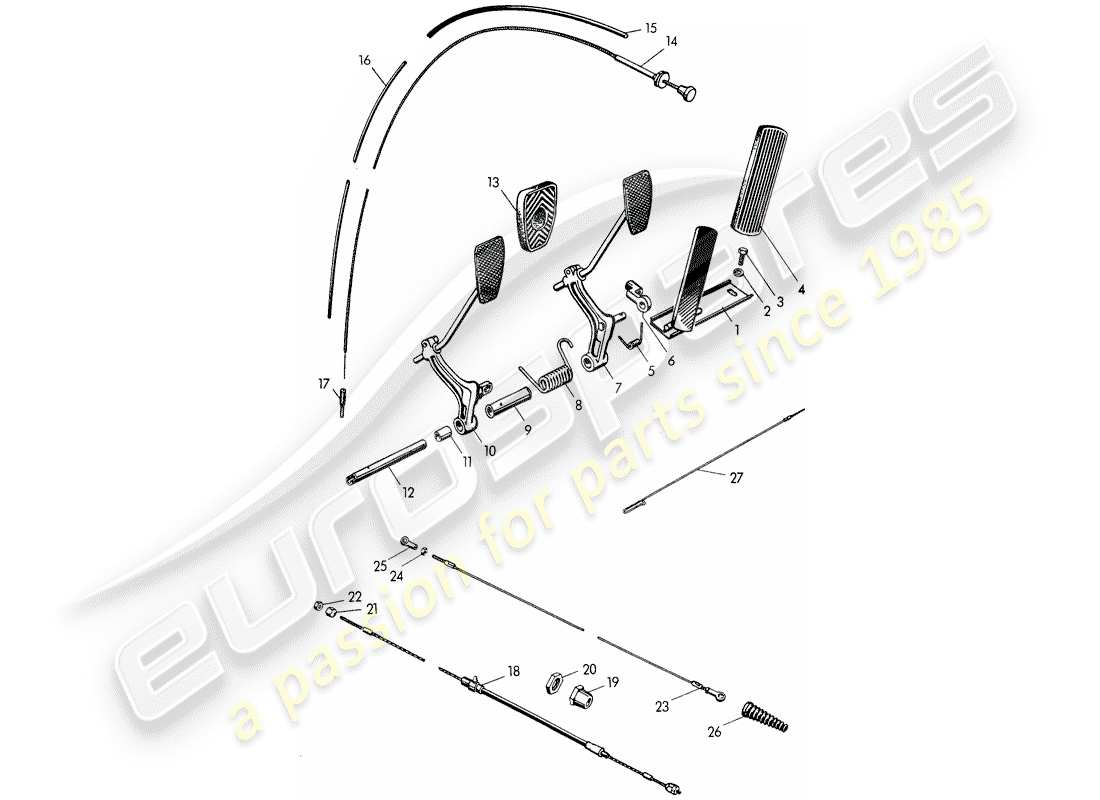 porsche 356/356a (1956) pedals parts diagram