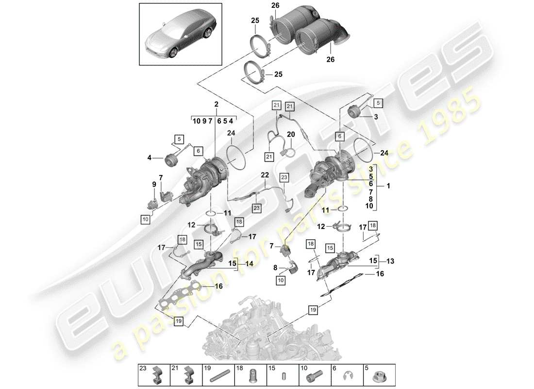 porsche panamera 971 (2019) exhaust gas turbocharger part diagram