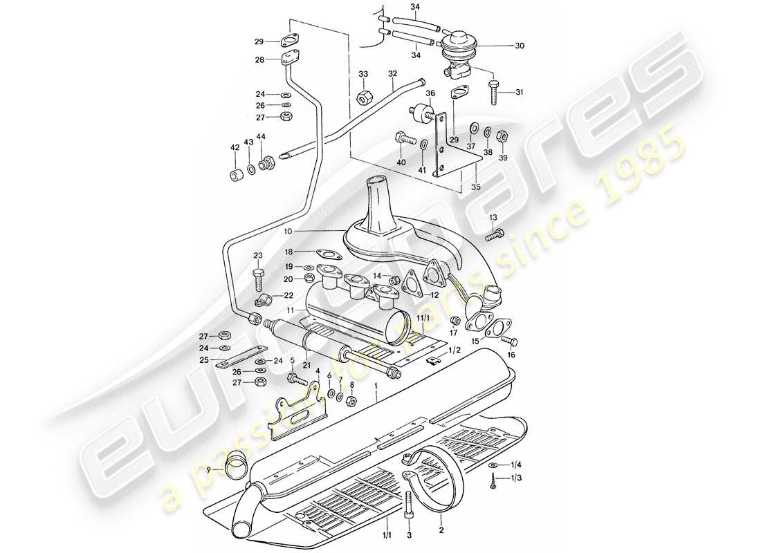 porsche 911 (1977) exhaust system - d - mj 1975>> - d - mj 1977>> part diagram