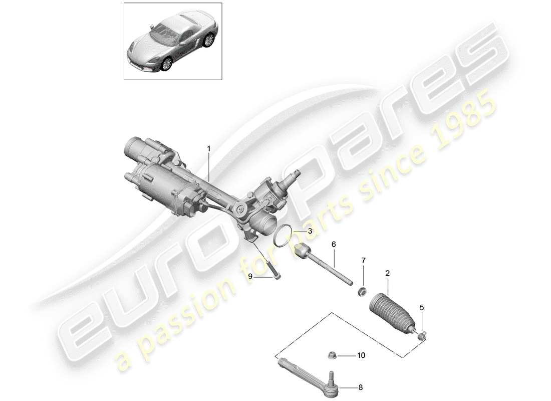 porsche 718 boxster (2019) steering gear parts diagram
