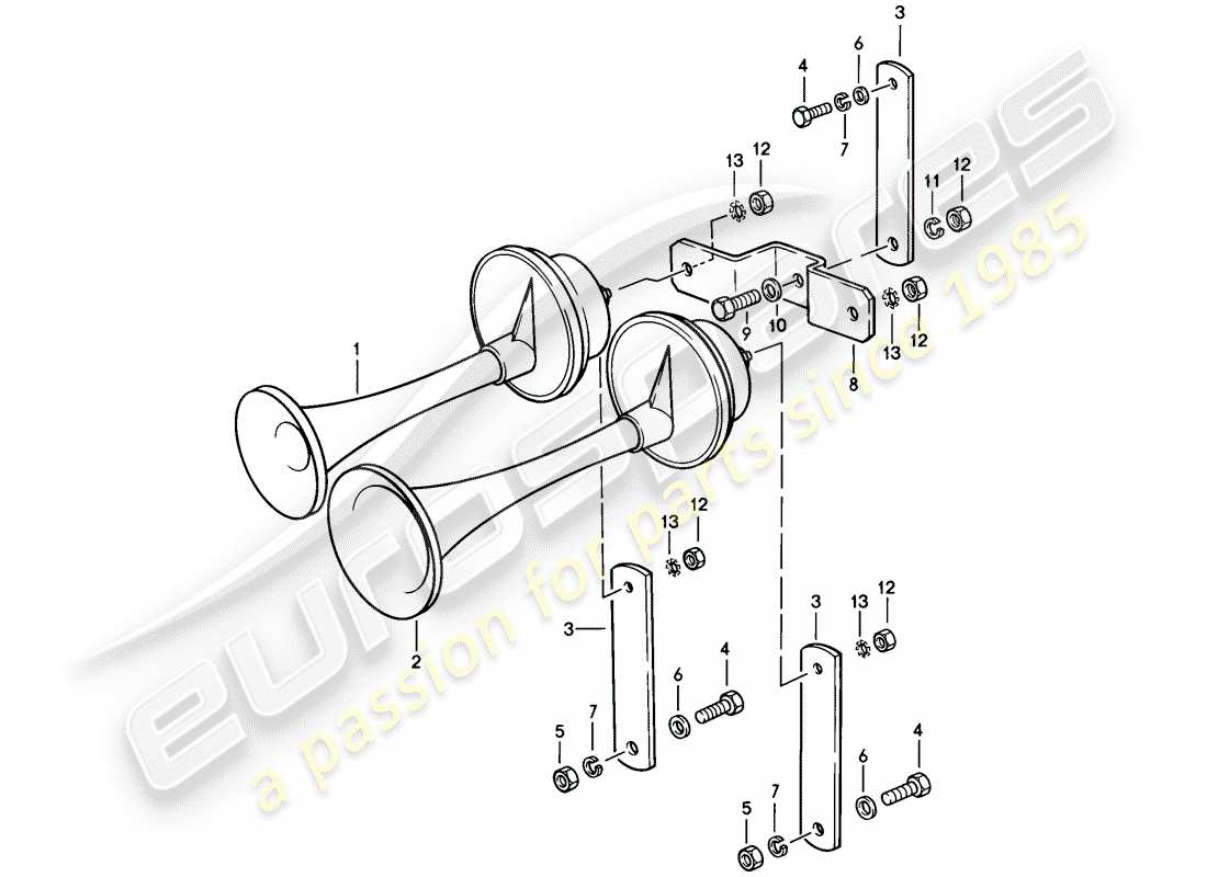 porsche 928 (1982) fanfare horn parts diagram
