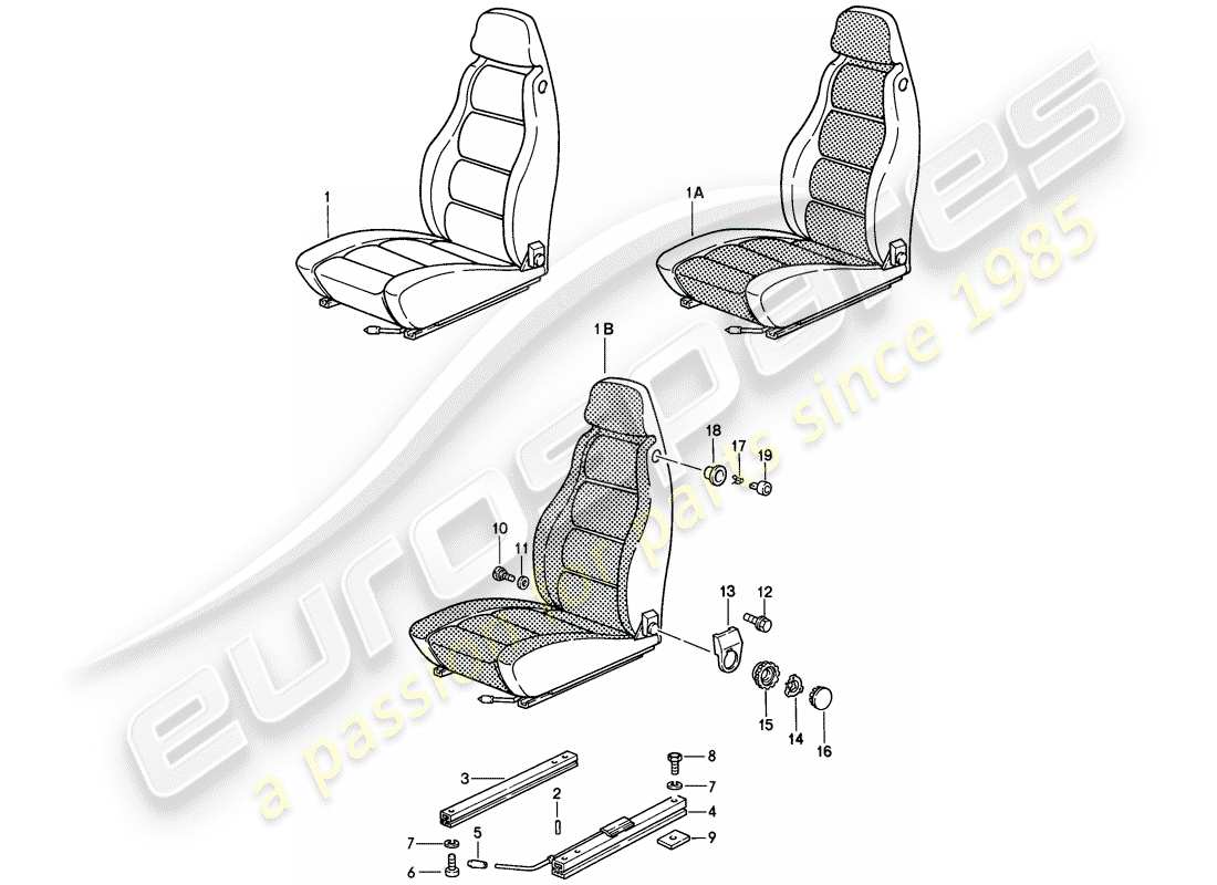 porsche 928 (1981) front seat - complete parts diagram