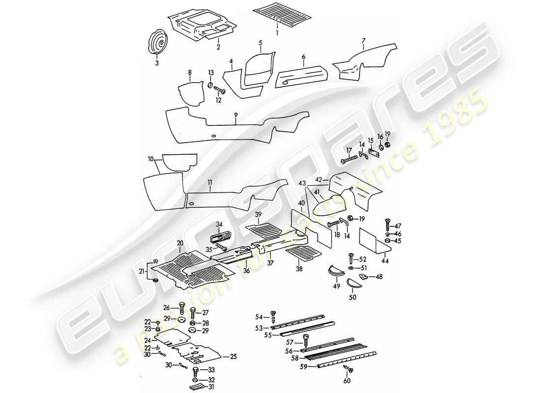 porsche 356b/356c (1961) trims - footwell part diagram