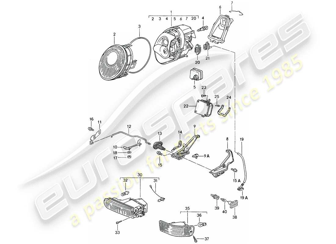 porsche 993 (1998) headlamp - fog lights - turn signal - turn signal repeater part diagram