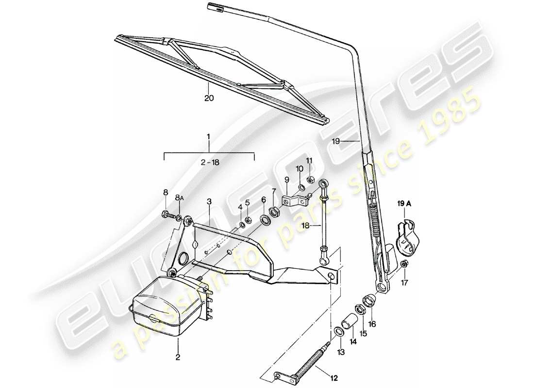 porsche 911 (1983) rear window wiper parts diagram