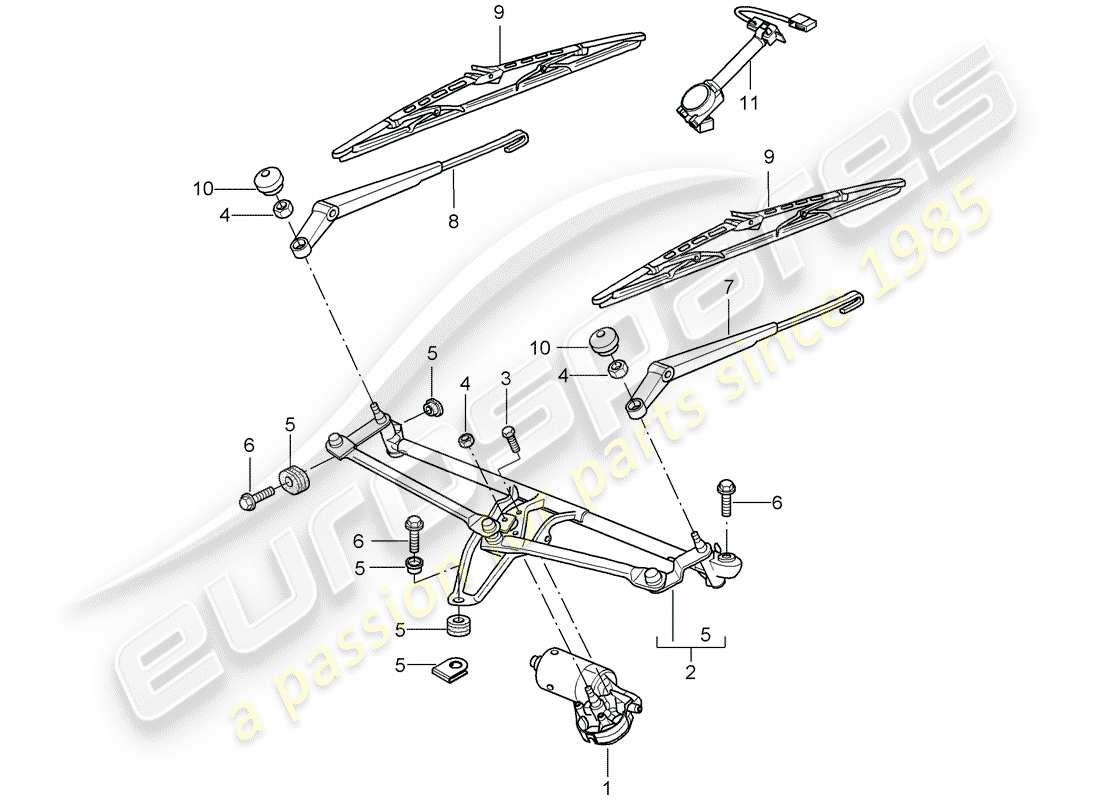 porsche cayman 987 (2006) windshield wiper system compl. part diagram