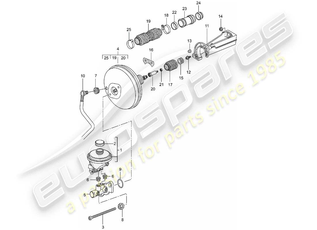 porsche 996 gt3 (2001) brake master cylinder - brake booster - clutch pump part diagram