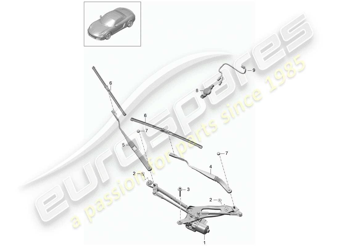 porsche boxster 981 (2012) windshield wiper system compl. part diagram