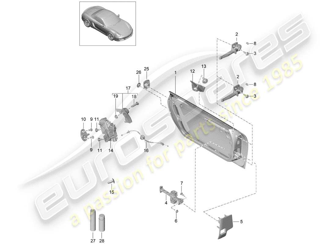 porsche boxster 981 (2012) door shell part diagram