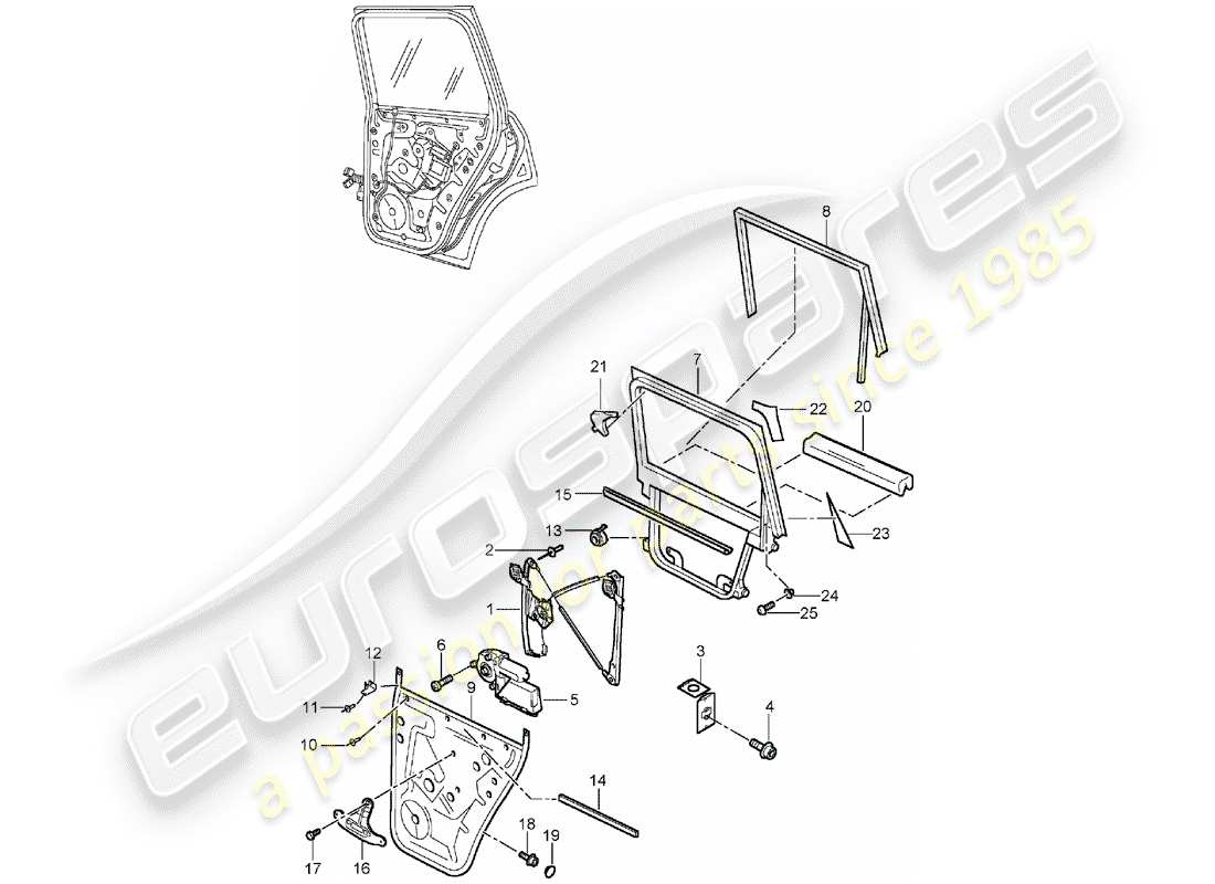 porsche cayenne (2005) window regulator part diagram